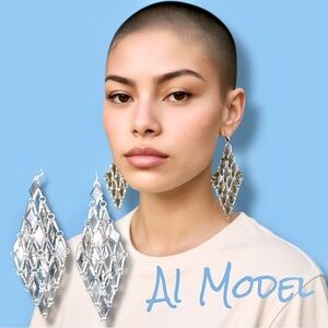 Stunning Silver Tone Diamond Shaped Dangle Earrings - Statement Jewelry